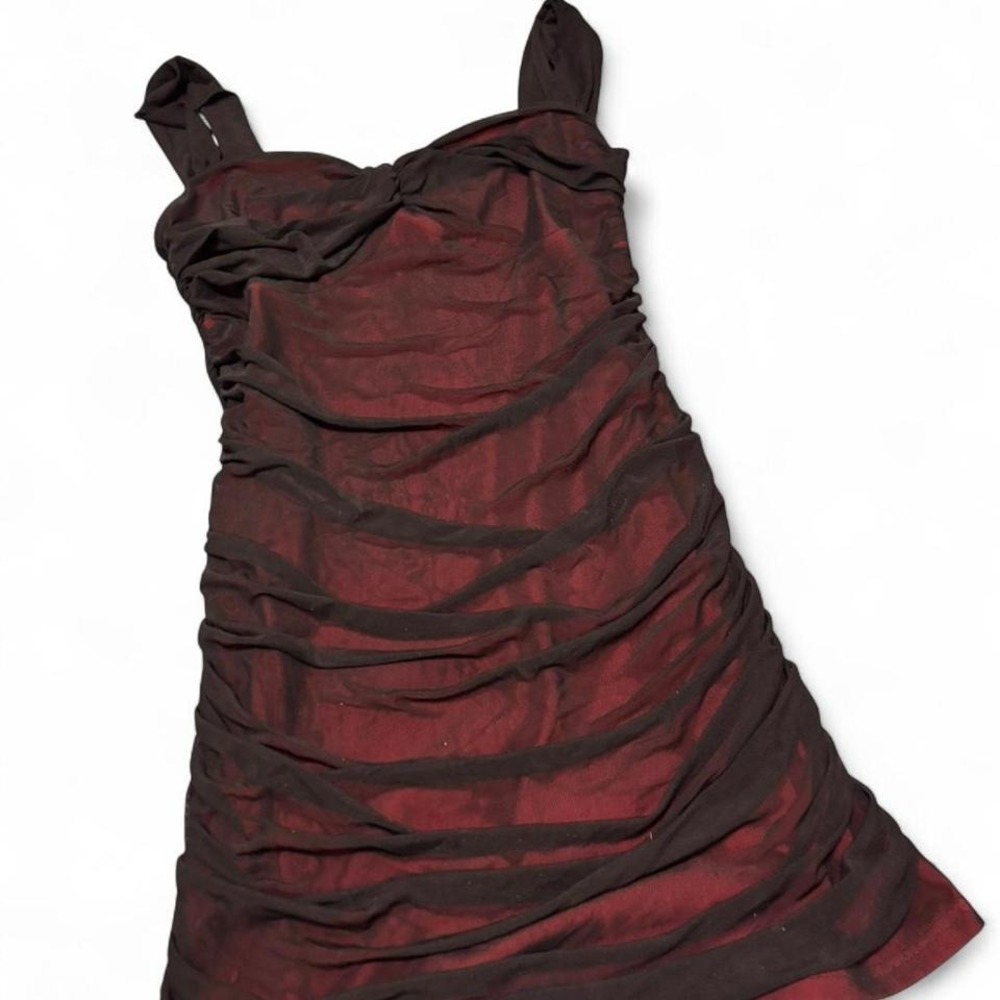 Red and black mesh evening dress
